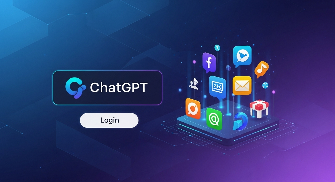 Logo do ChatGPT em botão de login estilizado, simbolizando integração com apps.