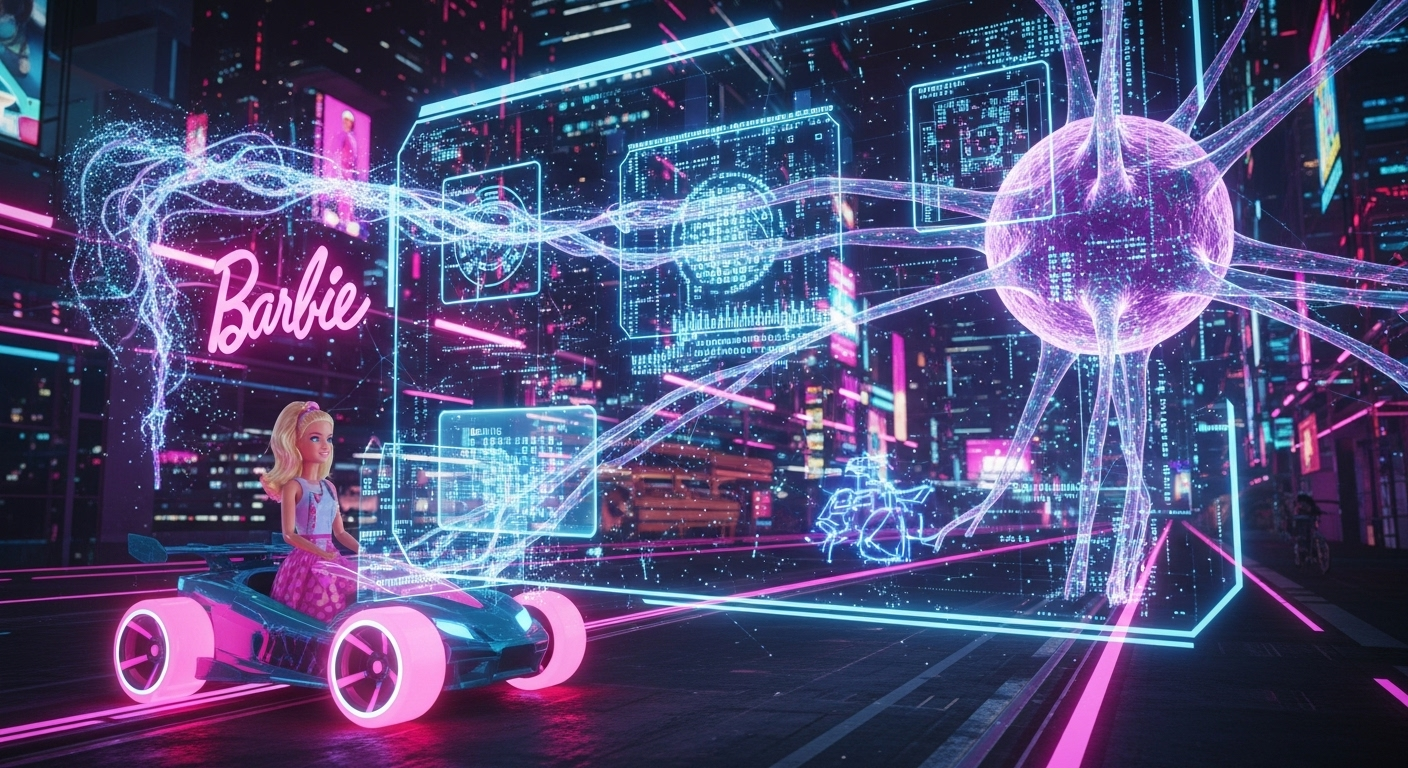 Ilustração da parceria Mattel e OpenAI com IA Generativa em brinquedos