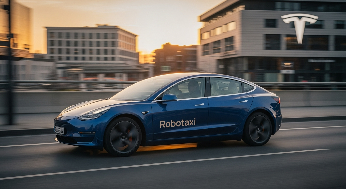 Tesla Robotaxi em uma rua moderna